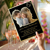 ブラックにゴールドの花嫁と花婿のシルエット写真 ウェディング 箔招待状