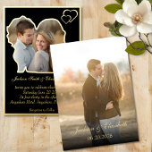 ブラックにゴールドの花嫁と花婿のシルエット写真 ウェディング 箔招待状