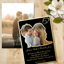 ブラックにゴールドの花嫁と花婿のシルエット写真 ウェディング