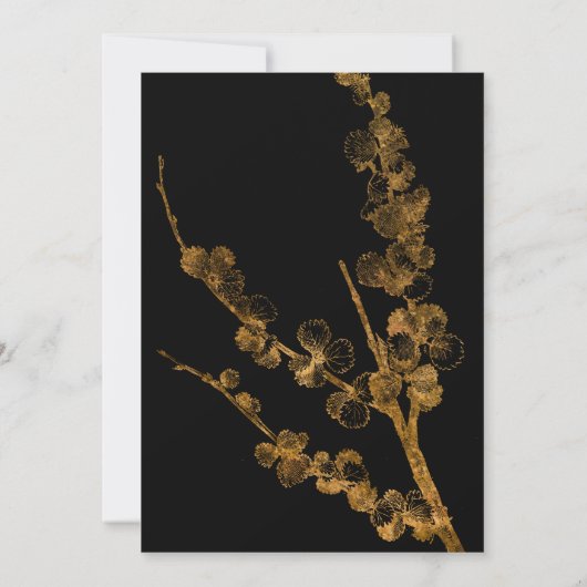 ブラックにボタニカル ゴールドのハッピーエバーアフター 招待状 (裏面)