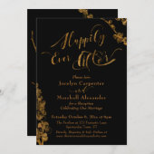 ブラックにボタニカル ゴールドのハッピーエバーアフター 招待状 (正面/裏面)