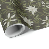 ブラックにマグノリア葉とグリーン ラッピングペーパー (ロールコーナー)