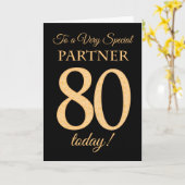 ブラックに対するシックな80番目の金ゴールド効果，パートナー誕生日 カード (黄色い花)