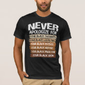 ブラックに対する謝罪は決してない Tシャツ (正面)