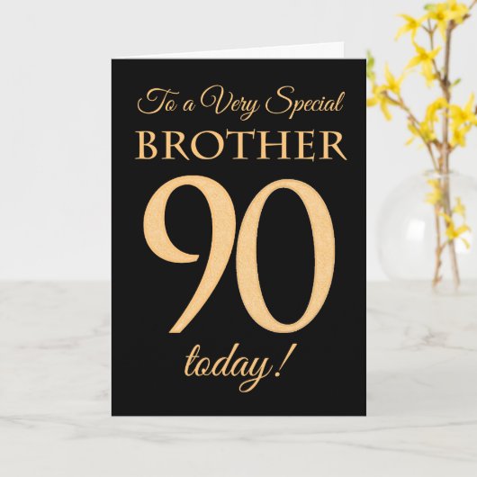 ブラックに対する90番目の金ゴールド効果、ブラザー誕生日 カード (黄色い花)