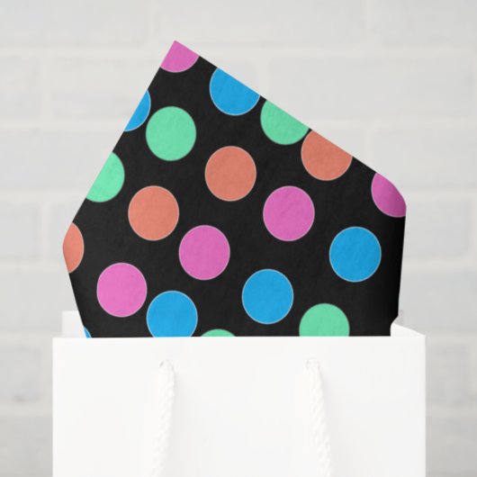 ブラックに春の淡い色の水玉 薄葉紙 (ギフトバッグ)