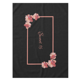 ブラックに甘い16ピンクのフローラ テーブルクロス