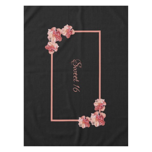 ブラックに甘い16ピンクのフローラ テーブルクロス (正面)