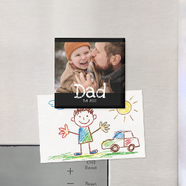 ブラックに白文字の太字で「Dad Established」フォト マグネット