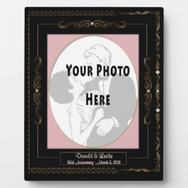 ブラックに金の巻き物とピンクのマット - 個人名入り フォトプラーク