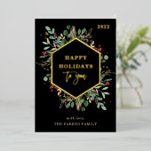 ブラックに金箔のグリーン | ハッピーホリデイズ ゴールド 箔シーズンカード (立ち正面)