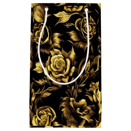 ブラックに黄金のバラを持つ高級デザイン スモールペーパーバッグ (正面)