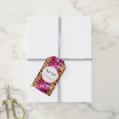 ブラックのまつげ ピンクのクリーム レオパード ギフトタグ (より糸付き)