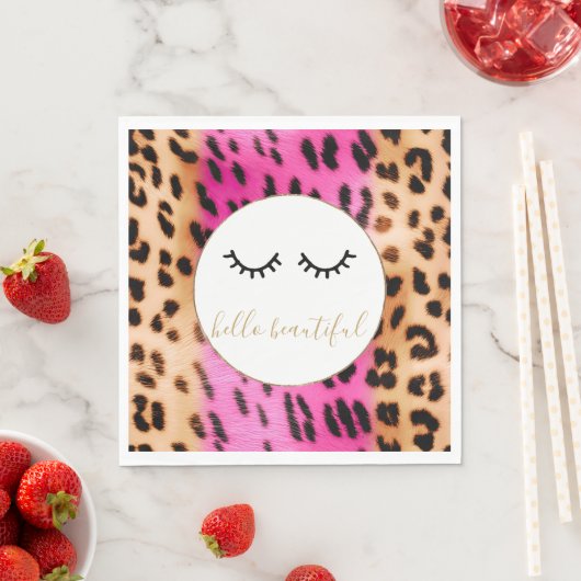 ブラックのまつげ ピンクのクリーム レオパード スタンダードランチョンナプキン (インサイチュ)