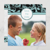 ブラックのアクアブルーダマスク ウェディング招待状 招待状 (正面/裏面)