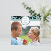 ブラックのアクアブルーダマスク ウェディング招待状 招待状 (スタンド正面)