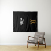 ブラックのイニシャル/ファースト/ファミリー ネーム ゴールド タペストリー (インサイチュ(横))