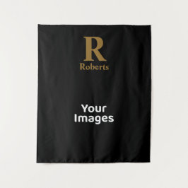 ブラックのイニシャル/ファースト/ファミリー ネーム ゴールド タペストリー