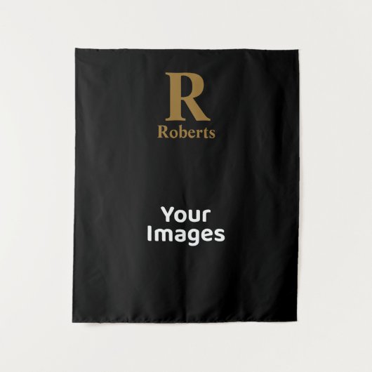 ブラックのイニシャル/ファースト/ファミリー ネーム ゴールド タペストリー (正面)
