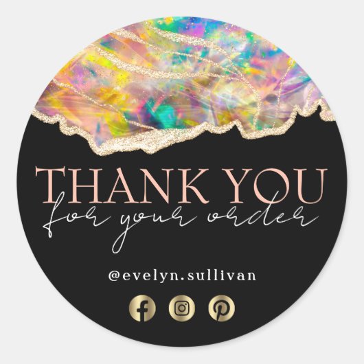 ブラックのオパールデザイン感謝していのステッカー ラウンドシール (正面)
