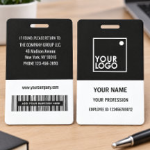 ブラックのカスタム社員証フォトIDロゴバーコード名 