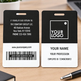 ブラックのカスタム社員証フォトIDロゴバーコード名 バッジ