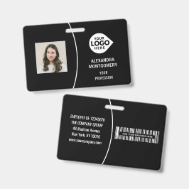 ブラックのカスタム社員証フォトIDロゴバーコード氏名 バッジ