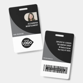 ブラックのカスタム社員証フォトIDロゴバーコード氏名 バッジ