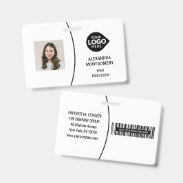 ブラックのカスタム社員証フォトIDロゴバーコード氏名 バッジ