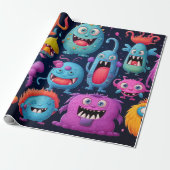 ブラックのカラフルモンスターのハッピーグループ ラッピングペーパー (アンロールド)