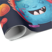 ブラックのカラフルモンスターのハッピーグループ ラッピングペーパー (ロールコーナー)