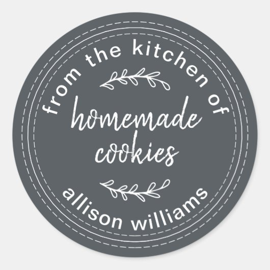 ブラックのキッチンからの素朴な手作りクッキー ラウンドシール (正面)