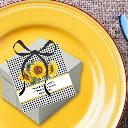 ブラックのギンガムとひまわり パーティーフェイバータグ フェイバータグ