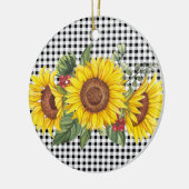 ブラックのギンガムサンフラワーカスタムパーティーファーバー セラミックオーナメント (左)