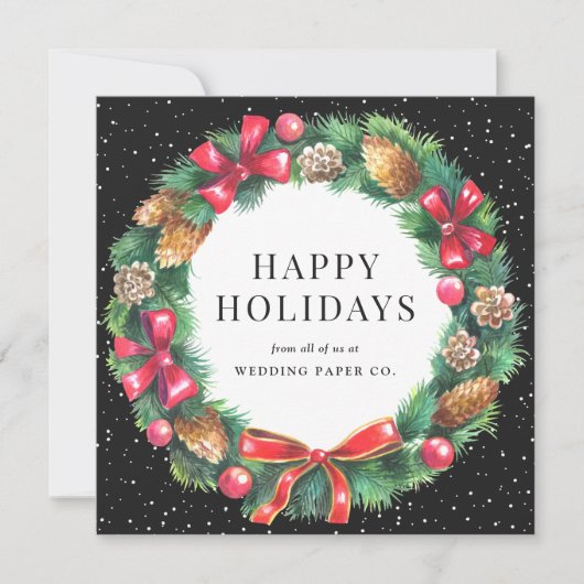 ブラックのギンガムチェックのクリスマスリースのビジネス シーズンカード (正面)