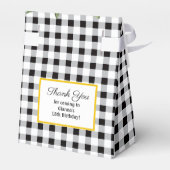 ブラックのギンガム＆ヒマワリのウェディングまたはベイビーシャワー フェイバーボックス (裏面サイド)