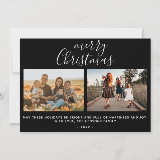 ブラックのクリスマススクリプトファミリーフォトコラージュ シーズンカード (正面)