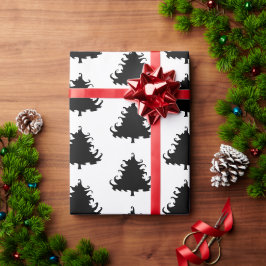 ブラックのクリスマスツリーパターン ラッピングペーパー