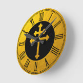 ブラックのクロス・ロレーヌ金 / クリスチャン・ゴールド ラウンド壁時計 (傾斜)