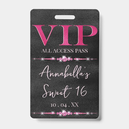 ブラックのグラマラス ピンク VIP バッジ (正面)