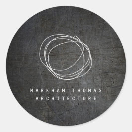 ブラックのグランジ メタルに手描きの落書きロゴ ラウンドシール