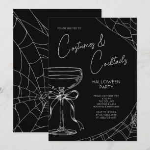 ブラックのコスチュームとカクテル 大人のハロウィンパーティー 招待状