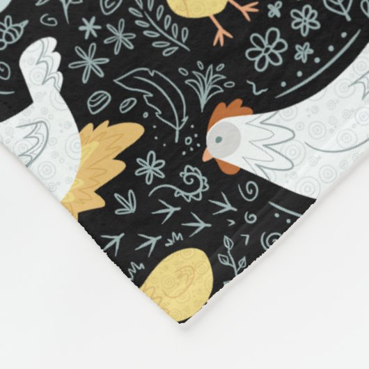 ブラックのコックで夢を見るニワトリ フリースブランケット (角)