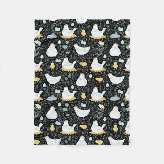 ブラックのコックで夢を見るニワトリ フリースブランケット (正面)