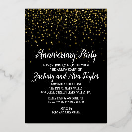 ブラックのゴールドコンフェッティ アニバーサリー パーティー ゴールド 箔招待状