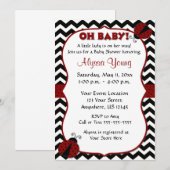 ブラックのシェブロン柄のレディバグのベビーシャワーの招待状 招待状 (正面/裏面)