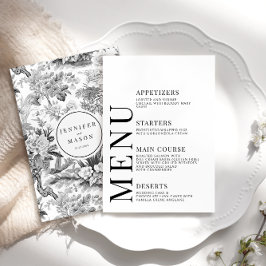 ブラックのシノワズリーポーセリンウェディングメニューカーズ エンクロージャーカード