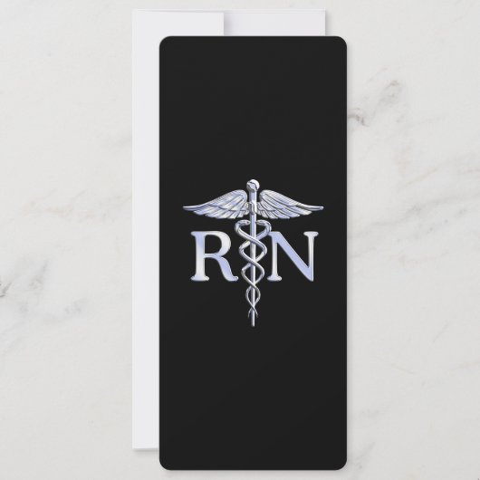 ブラックのシルバー カデュケウス 登録看護師 RN 招待状 (正面)