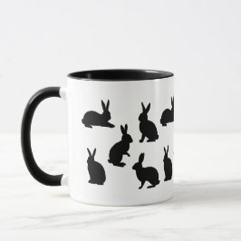 ブラックのシンプルなうさぎのデザインにカスタムモノグラム マグカップ