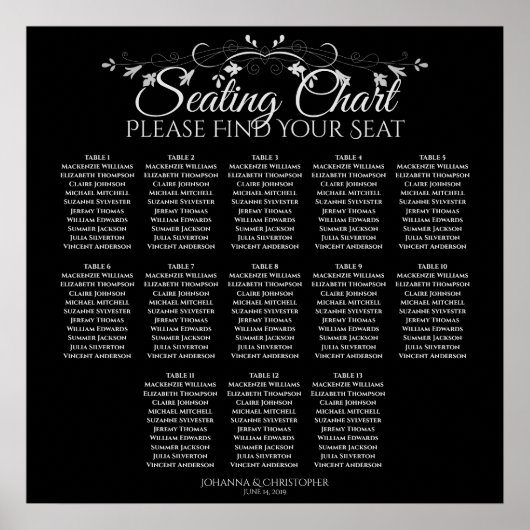 ブラックのシーティングチャートに結婚13枚のシルバーテーブル ポスター (正面)